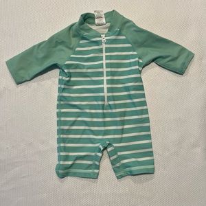 Ruffle Butts Green Striped Kids Swim One Piece